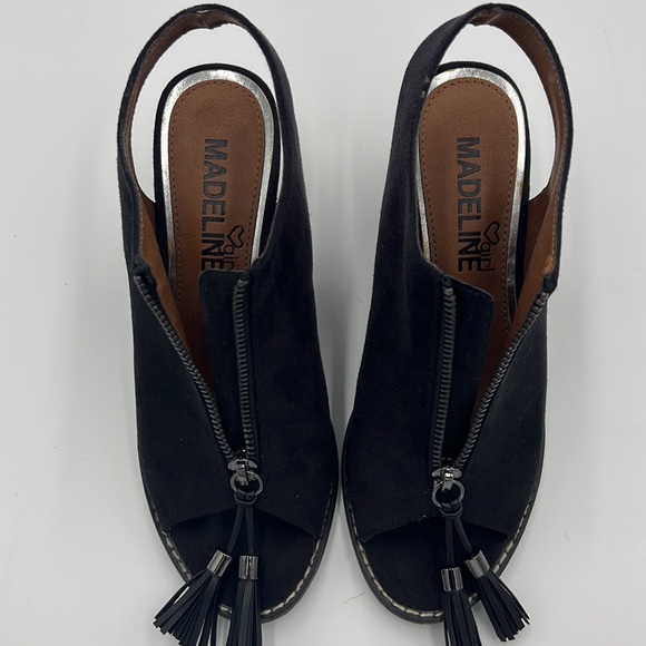 Madeline Black Suede Heels Zipper Tassel Sandals Ankle Booty Size 6 - Picture 9 of 13